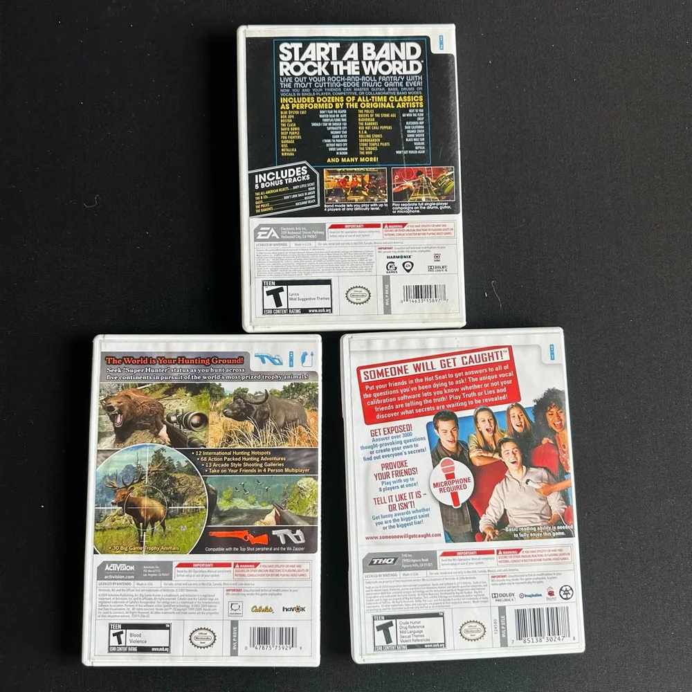 Wii Rock Band, Cabela's Big Game Hunter 2010, Truth or Lies Video Games set 3